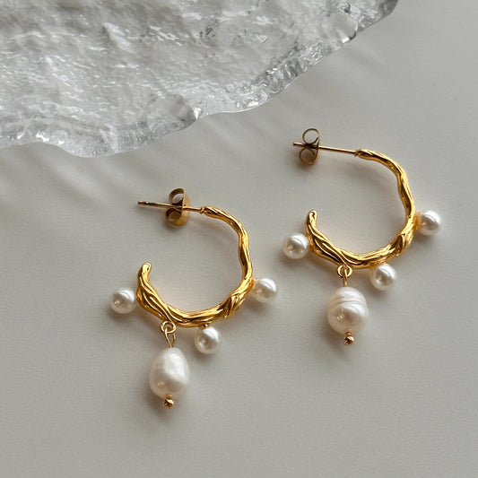 Celestial Pearl Gold Hoops