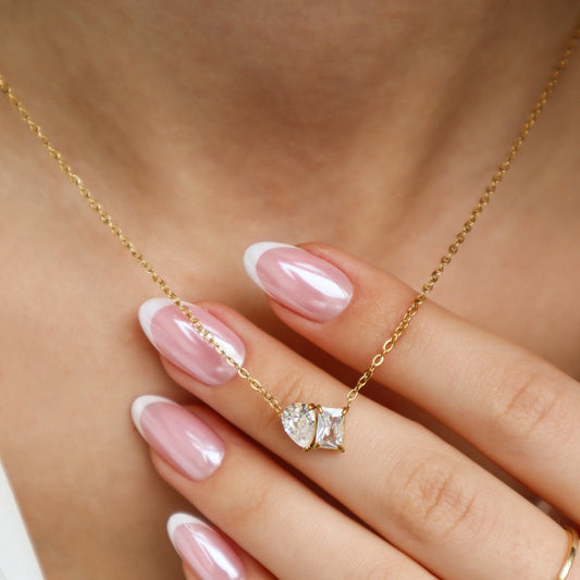 Dainty Duet Solitaire Necklace