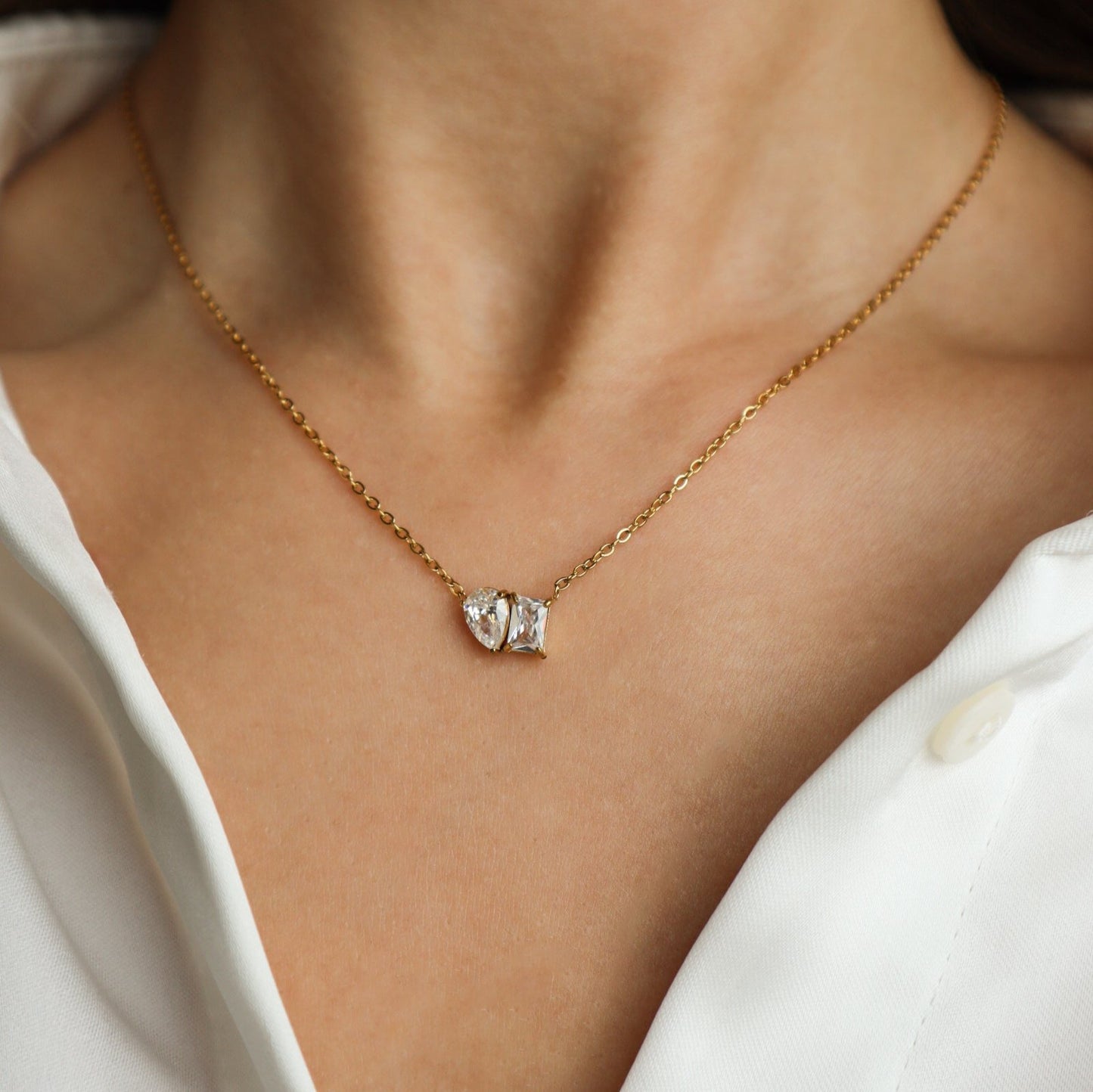 Dainty Duet Solitaire Necklace