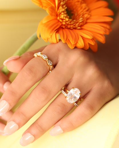 Oval Solitaire & Diamond Pavé Ring Stack