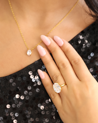 The Oval Solitaire Necklace & Ring Set