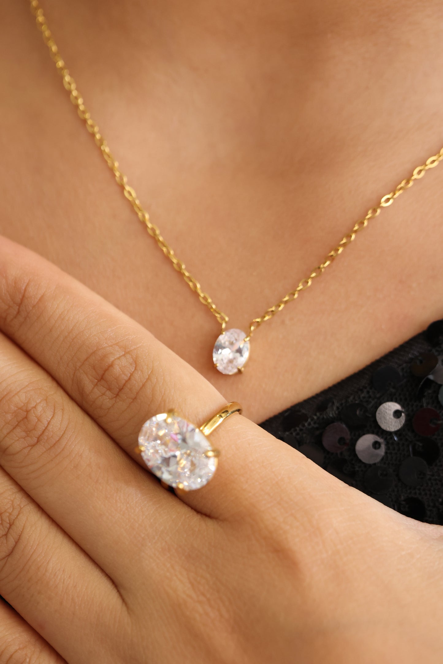 The Oval Solitaire Necklace & Ring Set