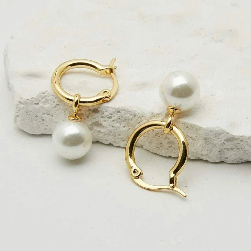 Moonlit Pearl Gold Earrings