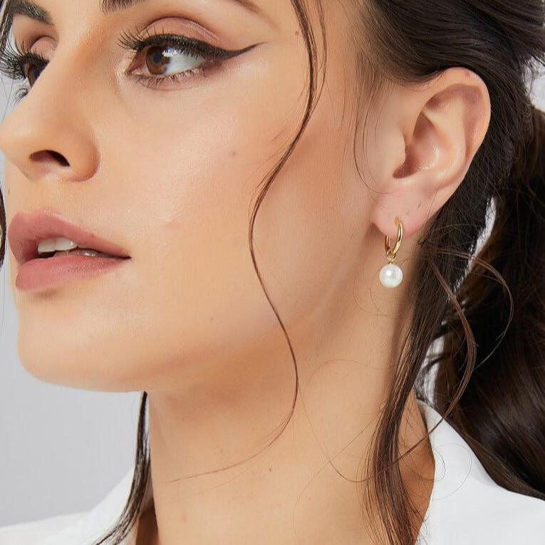 Moonlit Pearl Gold Earrings