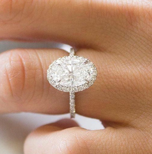 Pave Oval Halo Ring - 92.5 Sterling Silver