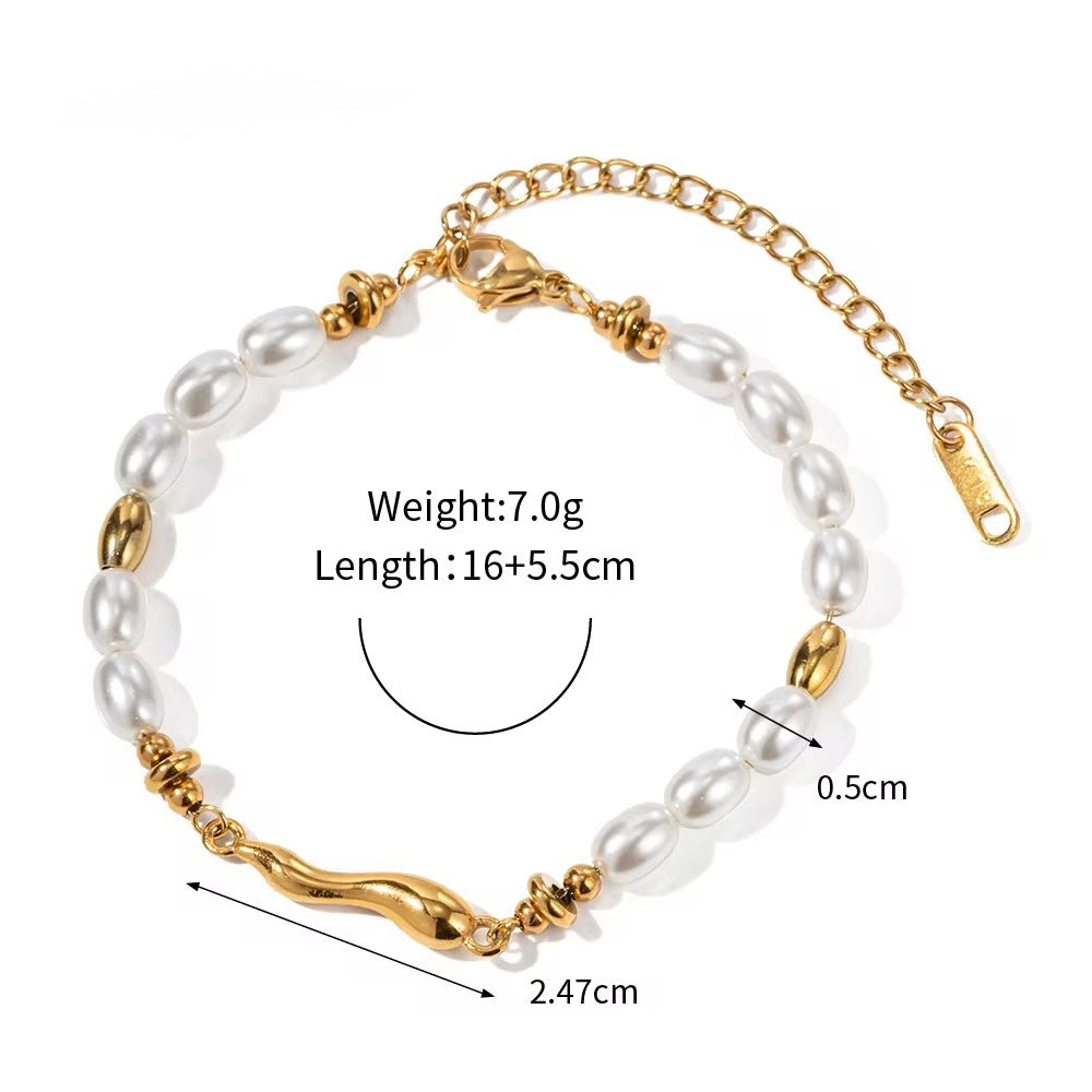 Golden Wave Pearl Bracelet Stack