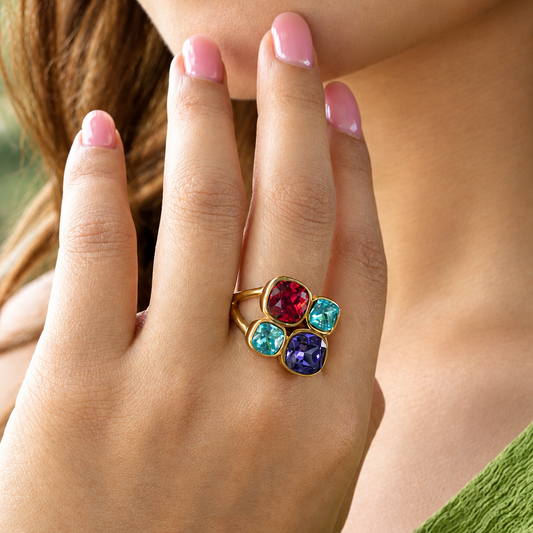 Serena Multi Crystal Ring - 18K Gold Plated - Xiara