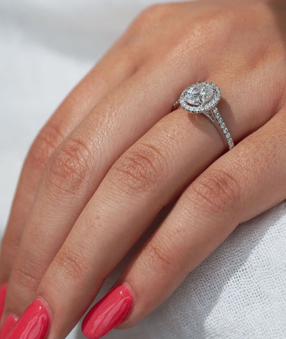 Pave Oval Halo Ring - 92.5 Sterling Silver