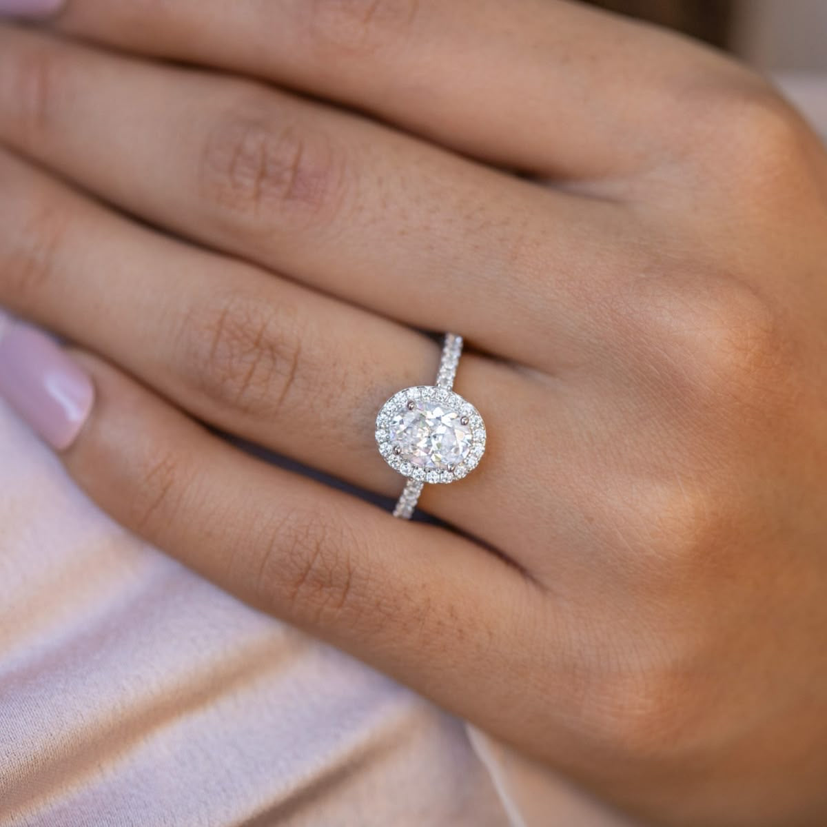 Pave Oval Halo Ring - 92.5 Sterling Silver