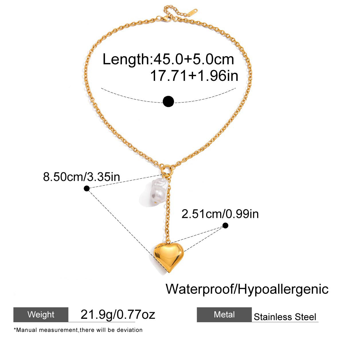 Golden Heart Pearl Necklace