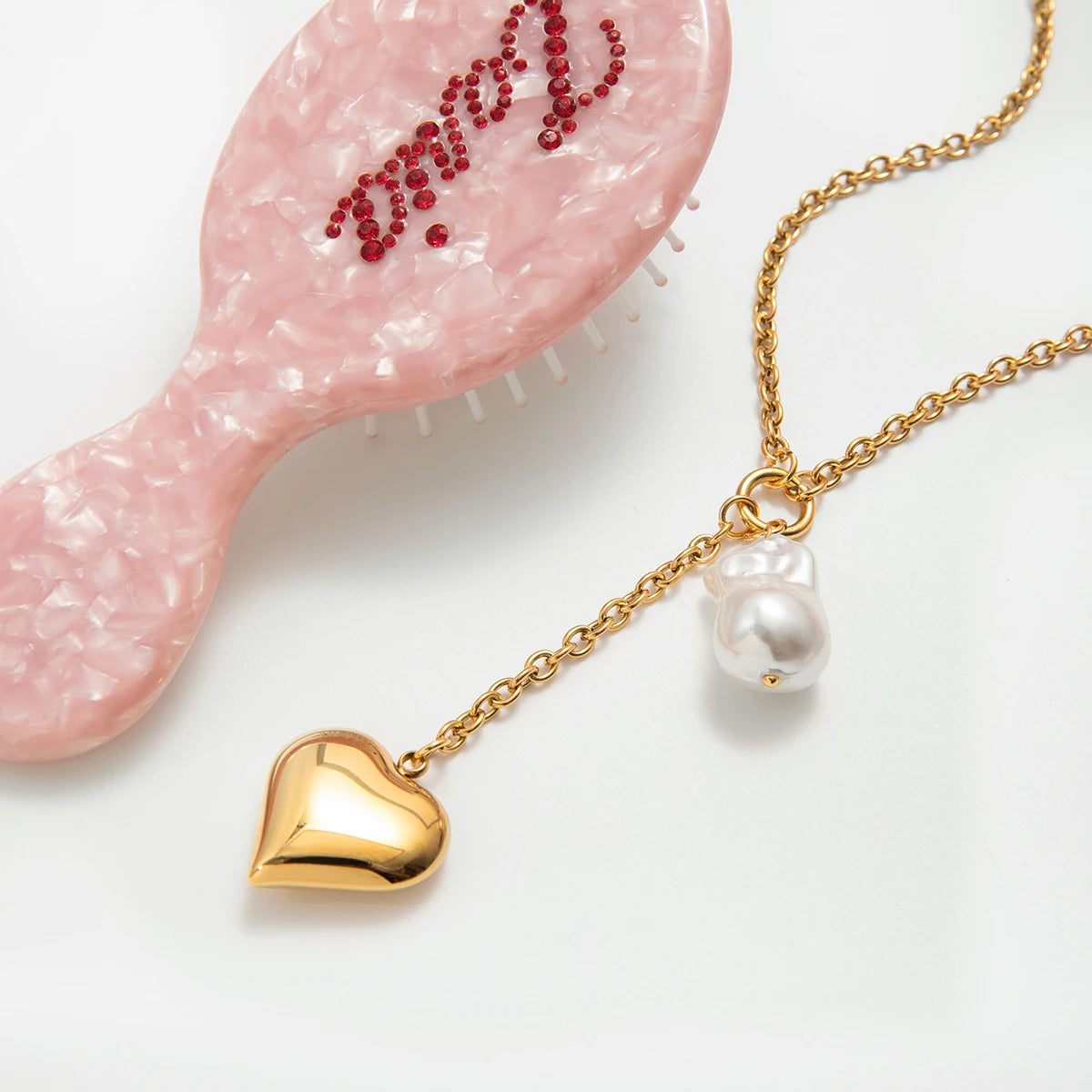 Golden Heart Pearl Necklace