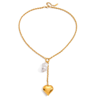 Golden Heart Pearl Necklace