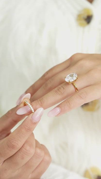 Oval Solitaire & Diamond Pavé Ring Stack