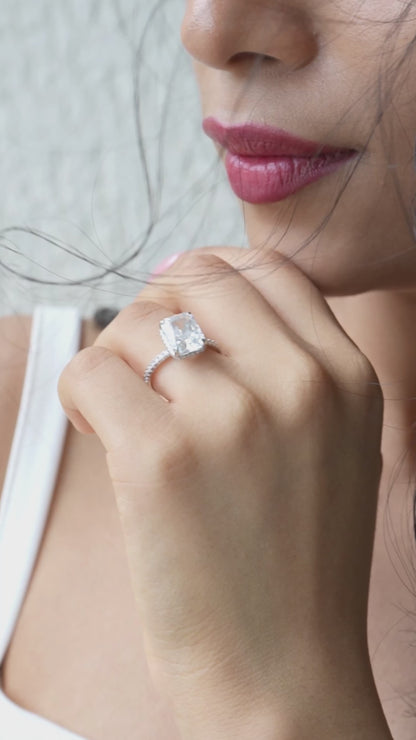 Radiant Solitaire Ring  - 92.5 Sterling Silver