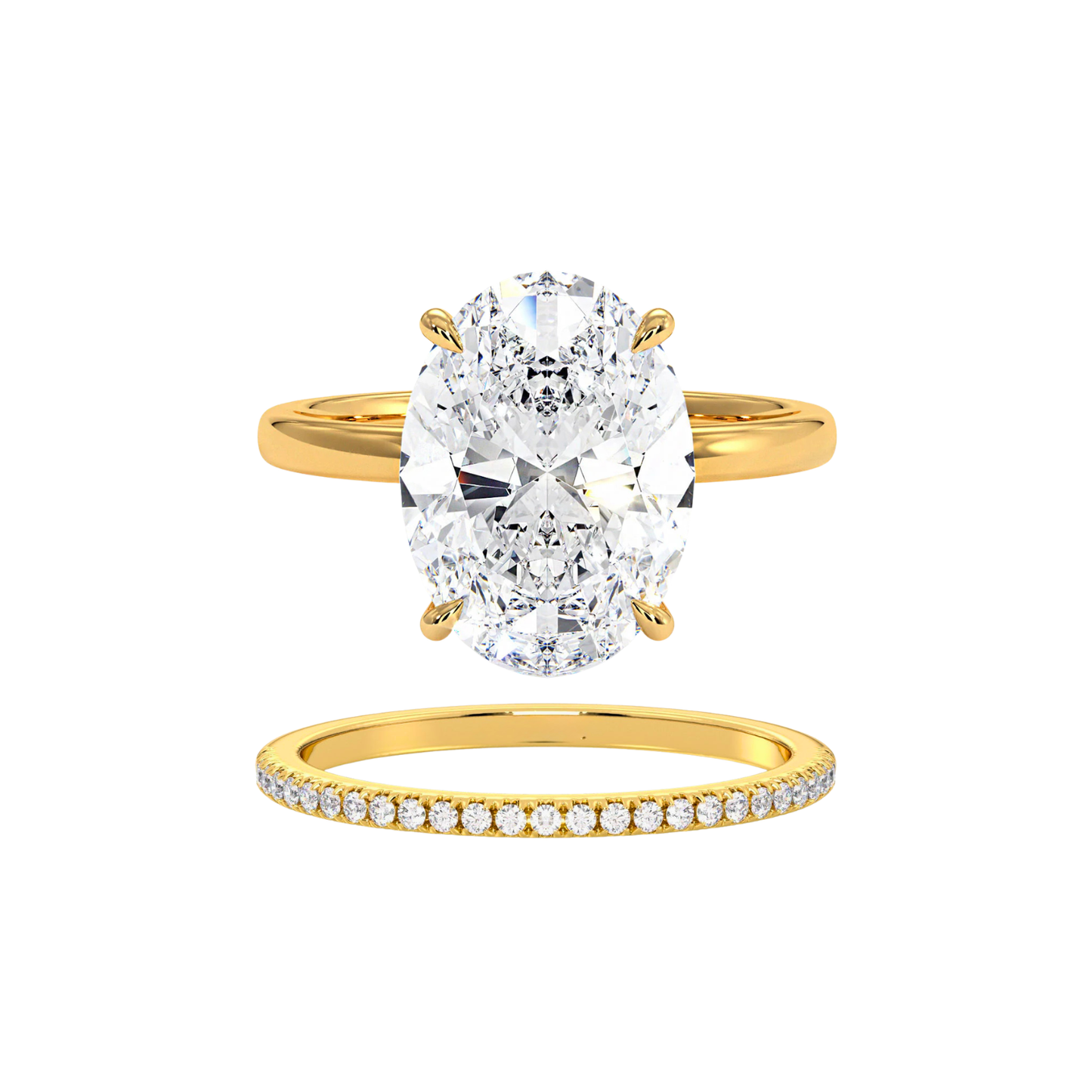 Oval Solitaire & Diamond Pavé Ring Stack