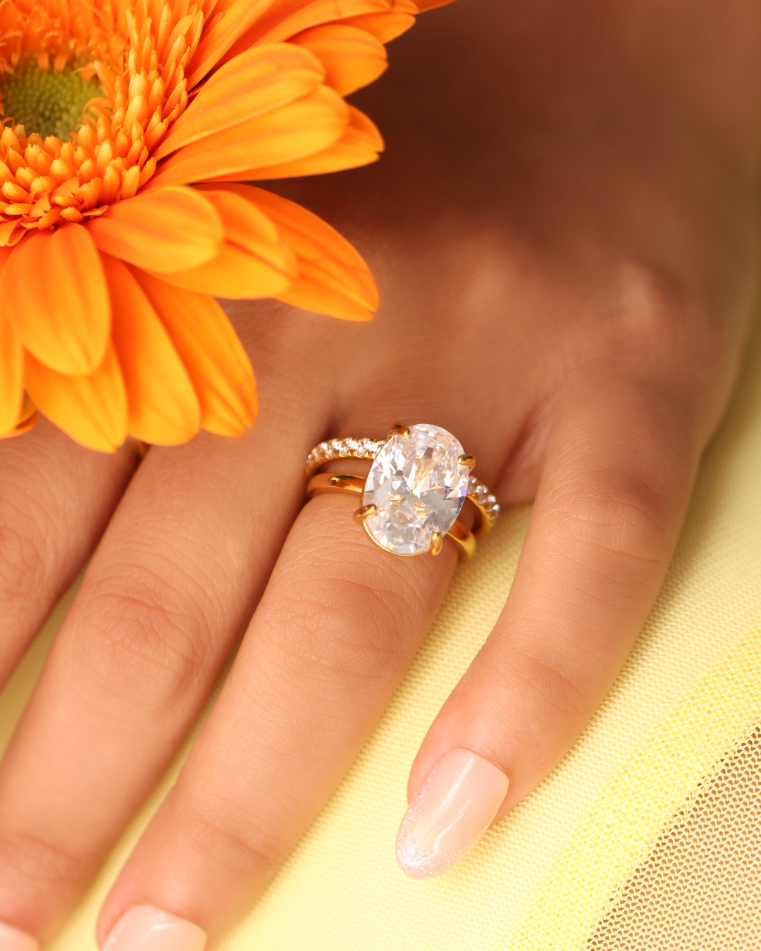 Oval Solitaire & Diamond Pavé Ring Stack