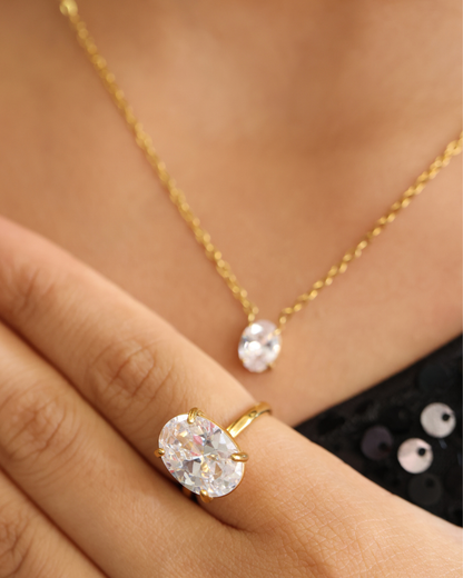 The Oval Solitaire Necklace & Ring Set