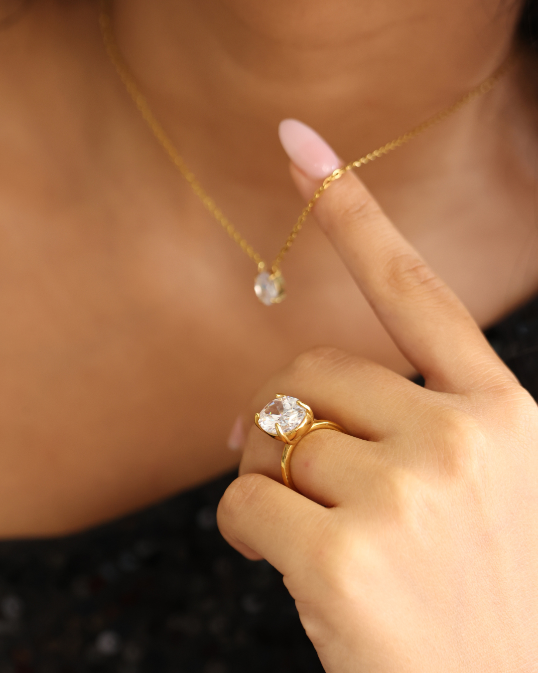 The Oval Solitaire Necklace & Ring Set